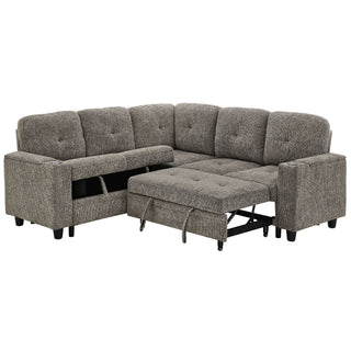 5 Seat Reversible L - Shaped Sleeper Sofa, Pull Out Convertible Sectional Couch With Storage, USB C - Charger, Cup Holders Modular Sofa Bed - Gray
