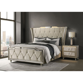 Mika - LED Upholstered Bed With Tufted Wingback Headboard And Ambient Lighting