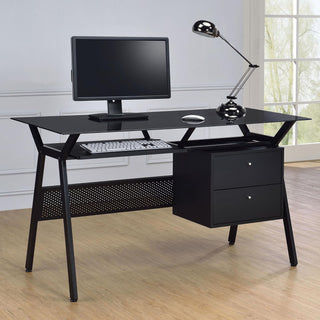 2 Drawer Computer Desk With Keyboard - Black