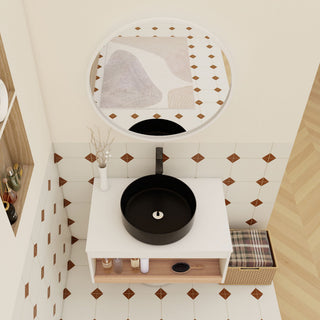 Floating Bathroom Vanity With Glossy Round Vessel Sink