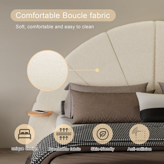 Queen Arched Bed With Small Table, Floor Standing Design - Beige