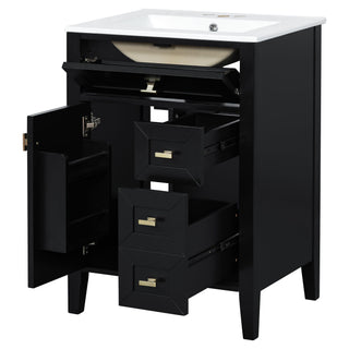 Bathroom Vanity With Sink, 3 Drawers & Cabinet With 2 Tier Door Storage Rack, Soft Close Doors & Drawers
