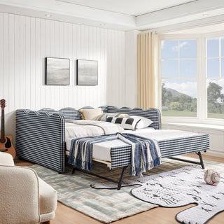 Gingham Daybed With USB Charging Port, Wave-Shaped Design