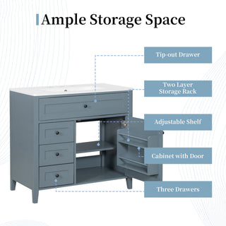 Bathroom Vanity With Sink, 3 Drawers & Cabinet With Adjustable Shelves