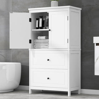 Bathroom Storage Cabinet With 2 Doors And Drawers, Adjustable Shelf
