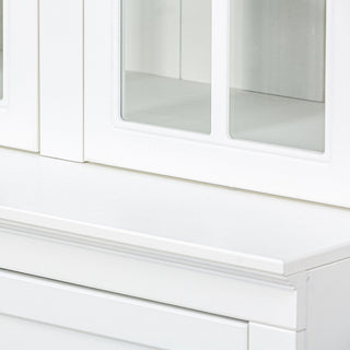 Retro Style Wall Suit With Glass Doors, 75.25" Tall Display Cabinets & Triangle Sided Bookshelves - White