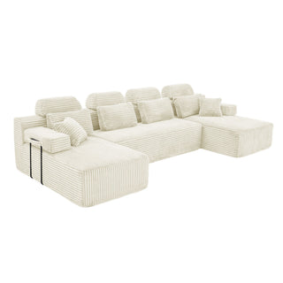 Sectional Sleeper Sofa & Storage Pockets, Modular Couch With Throw Pillows For Living Room