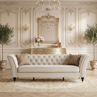 3 Person Sofa With Deep Seat, Tufted Backrest