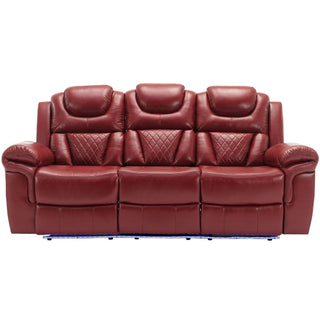 3 Pieces Recliner Sofa Sets Home Theater Seating Manual Recliner Chair With Center Console And LED Light Strip For Living Room