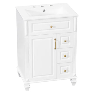 Freestanding Bathroom Vanity With Sink, 3 Drawers & Flip-Out Drawer