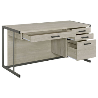 Brisley - Office Desk With Adjustable Keyboard Tray And 3 Drawer Storage - Beige / Gray