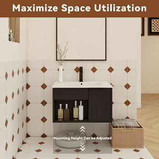 Wall Mounted Floating Bathroom Vanity With Open Shelf & Soft Close Door