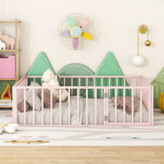 Metal Floor Bed Frame With Fence And Door