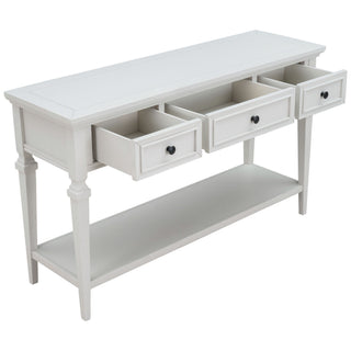 Classic Retro Style Console Table With 3 Top Drawers And Open Style Bottom Shelf - Antique White