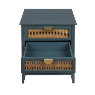 2 Drawer Side Table, Natural Rattan
