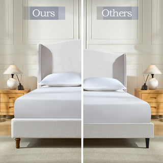 Hannah - Upholstered Wingback Bed Size / Tall Headboard Upholstered King Bed / Premium Textured Look / Minimalist Designs / No Box Spring Needed