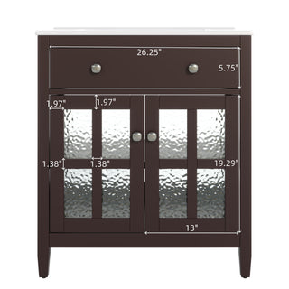 Bathroom Vanity With Ceramic Sink, Adjustable Shelf & Tip Out Tray