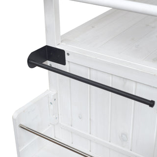 Foldable Outdoor Kitchen Island With Lockable Wheels, Storage Cabinet And Towel Rack For Patio