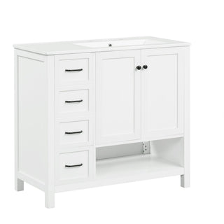 Bathroom Vanity With Sink Top, Bathroom Vanity Cabinet With 2 Doors And 2 Drawers, Open Shelf