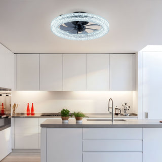 LED Light Source And Remote Control, 3000 - 6500K Dimmable Flush Mount LED Fan Light, 6 Speeds, Quiet DC Motor For Living Room - Matte Black