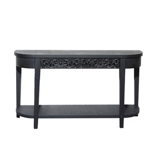 Carved Console Table With Storage Shelf For Living Room - Black