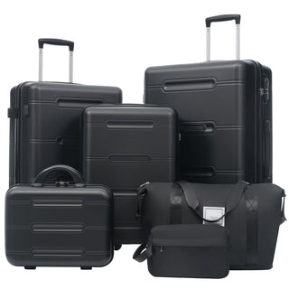 6 Piece Lightweight Hardshell Luggage Set With Double Spinner Wheels, Password Lock