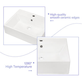 Modern Ceramic Rectangular Wall Mounted Bathroom Sink With Faucet Hole & Overflow