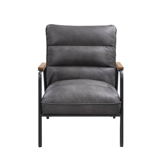 Nignu - Top Grain Leather Matt Iron Accent Chair - Gray