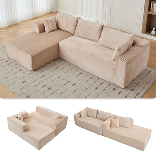 Compression Sectional Couch With Comfy Chaise, Boneless L Shape Sofa With Deep Seat
