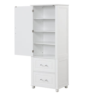 Tall Freestanding Bathroom Storage Cabinet With 2 Drawers And Adjustable Shelf