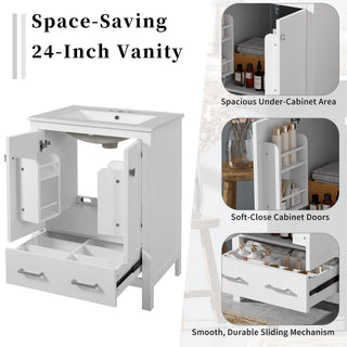 Bathroom Vanity With Integrated Undermount Ceramic Sink, 2 Doors And 1 Drawer, Soft Close Hinges