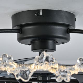 Caged Ceiling Fan With Remote Controlled Dimmable LED Lights, Flush Mount Fan, Low Profile Design - Matte Black