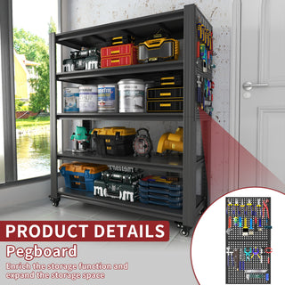 Heavy Duty Adjustable Metal Shelving Unit With Pegboard And Wheels For Multipurpose Storage