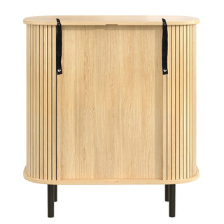 Fluted Wine Bar Cabinet With 8 Grid Wine Rack, 5 Level Adjustable Shelves, 2 Glass Holders