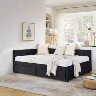 Upholstered Tufted Daybed Frame With Storage Drawers