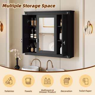Wall Mounted Bathroom Cabinet With Mirror And 5 Shelves, Rectangular Design