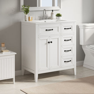 Bathroom Vanity With Sink, Freestanding Design, Soft Close Doors & Drawers - White