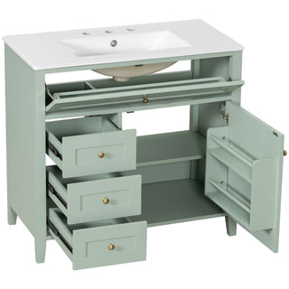 Bathroom Vanity With Sink, 3 Drawers & Cabinet With Adjustable Shelves