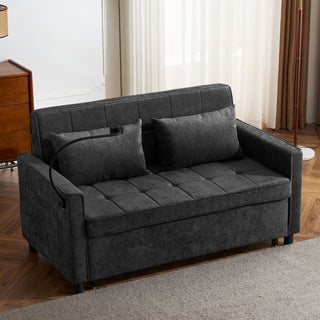 Loveseat Sofa Bed Sleeper With Reversible Backrest, Side Pockets, USB Ports, Phone Holder