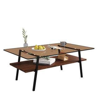 Rectangle Coffee Table, Tempered Glass Tabletop Modern Table For Living Room
