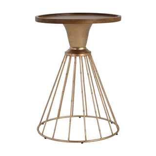 Hollow - Edge Retro Art Pine Side Table With Antique And Natural Color, Iron And Pine Construction - Antique Gold / Natural