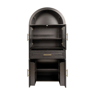 Arched Kitchen Pantry Cabinet With Adjustable Shelves And Barn Door Design