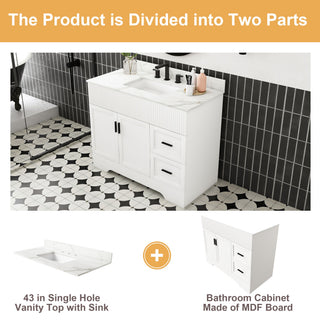 Bathroom Vanity Set, Fluted Cabinet With Soft Close Doors & Drawers, 3 Faucet Holes, Sink Included - White