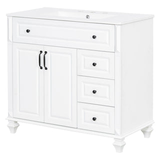 Modern Bathroom Vanity With Sink, 3 Drawers & 2 Doors