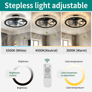 21" Caged Ceiling Fan With Dimmable LED Light And Remote Control, Low Profile Flush Mount Fan - Matte Black