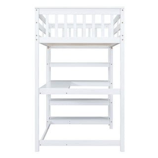 Loft Bed With Storage Shelves And Under Bed Desk