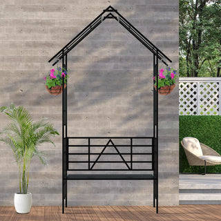 Garden Arch With Bench Turned Into Flower Stand Climbing Plants Support Outdoor - Black