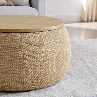 Round Storage Ottoman, 2 In 1 Function, End Table And Ottoman