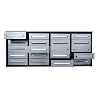 Garage Storage Cabinets With Workbench (With 20 Drawers) - Silver