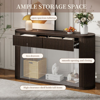 Oval Fluted Console Table With 2 Drawers And Bottom Shelf